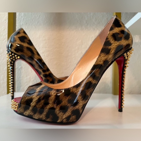 Christian Louboutin Shoes - Christian Louboutin Brown/Beige Leopard Print Spikes Platform Pump